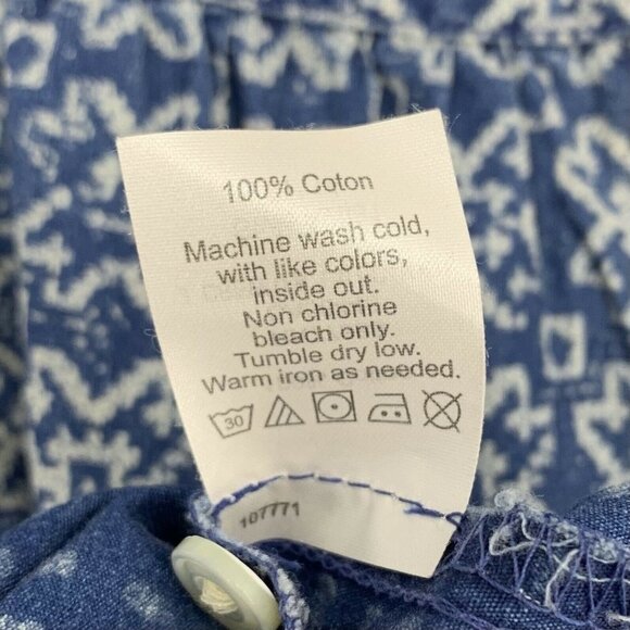 J.CREW Boho Chambray Top Womens Size 2 Blouse Blue Crew Neck Cotton Peasant - Picture 12 of 12